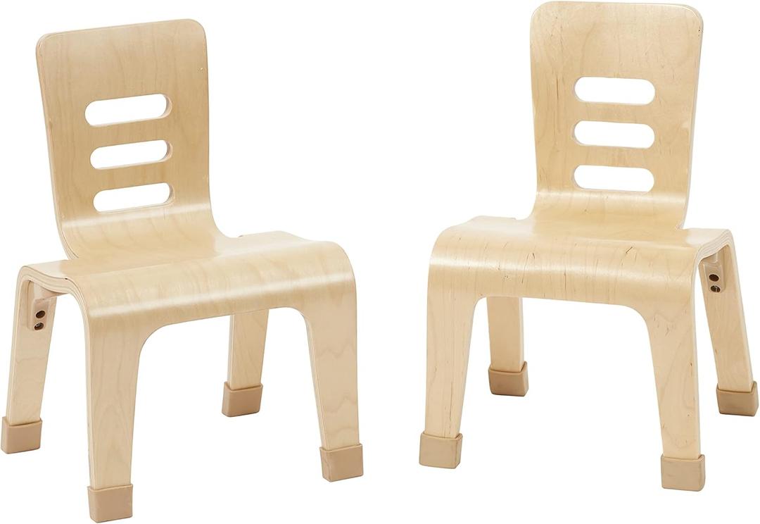 ECR4Kids Bentwood Chair, 10in Seat Height , Stackable Seats, Natural, 2-Pack