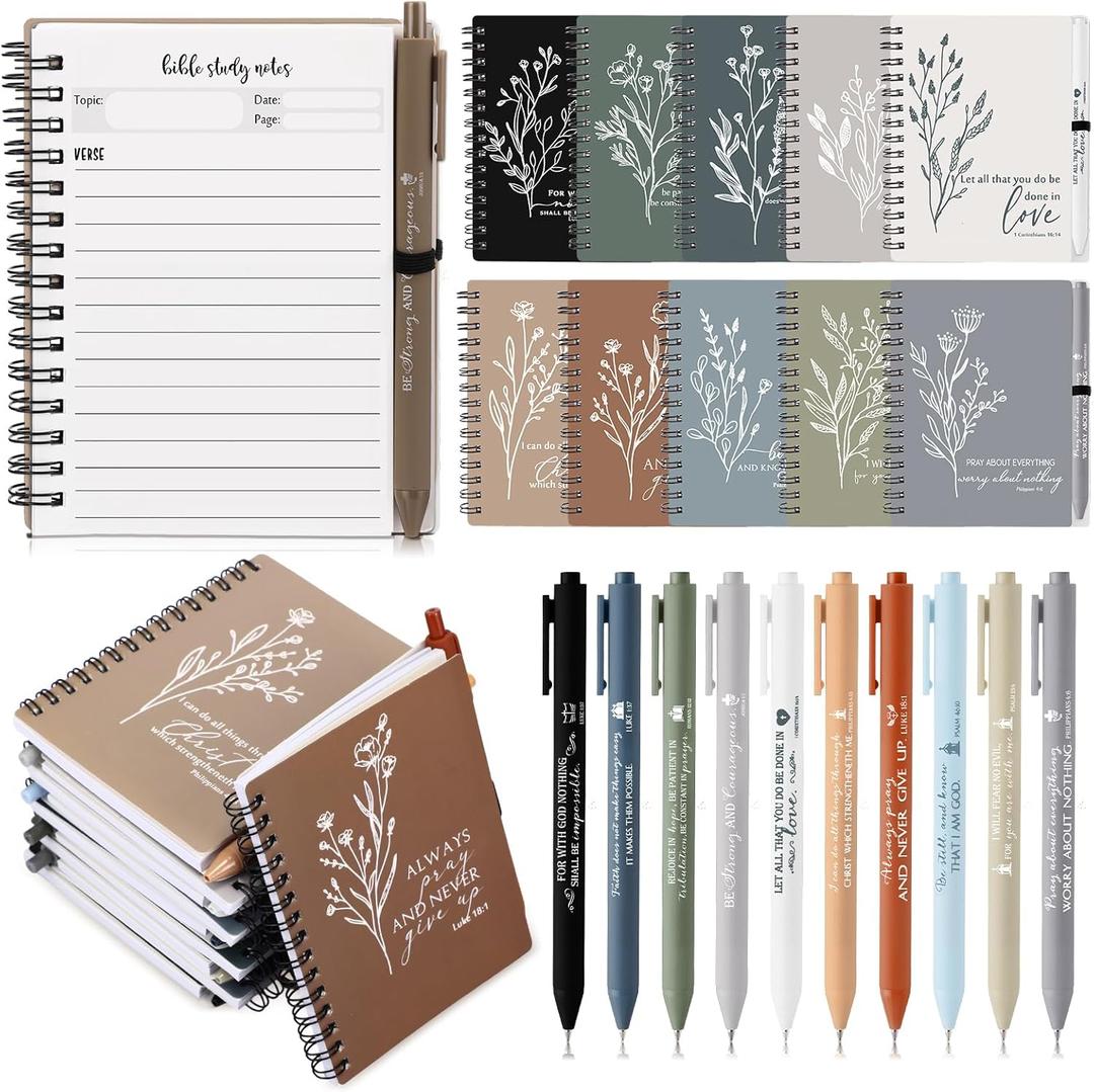 40 Pcs Christian Gift Bulk Bible Verse Spiral Journal with Ballpoint Pen Aesthetic Religious Notepad Inspirational Notebook Gift for Women Men Priest Church Sunday School (Boho Color)