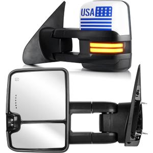 Towing Mirrors for Toyota 2007-2017 Tundra, 2008-17 Sequoia Power heated with Turn Signal Running Light Manual Folding Telescoping (1 Pair)