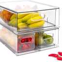3 Pack Refrigerator Organizer Bins with Pull-out Drawer, Stackable Fridge Drawer Organizer Set with Handle, Clear Plastic Food Storage Containers for Freezer, Cabinet, Kitchen, Pantry