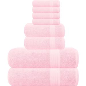 GLAMBURG Ultra Soft 8-Piece Towel Set - 100% Pure Ringspun Cotton, Contains 2 Oversized Bath Towels 27x54, 2 Hand Towels 16x28, 4 Wash Cloths 13x13 - Ideal for Everyday use, Hotel & Spa - Pink