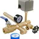 1"x 11"Well Pressure Tank Tee Kit for Water Well Pressure Tank with 40-60Psi Pressure Switch, Brass Pressure Tank Installation Kit for Well Tank with Diameters Up to 16"