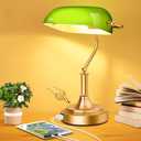 Bankers Lamp with 2 USB Ports, Touch Control Green Glass Desk Lamp with Brass Base, 3Way Dimmable Vintage Desk Lamp for Home Office Workplace Nightstand Bedroom Library Piano, LED Bulb Included (5.12"D x 6.38"W x 9.1"H)