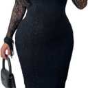 Sexy Lace Dresses for Women Long Sleeve Midi Dress Elegant Bodycon Cocktail Dresses Club Date Night Outfit (Black, XL)