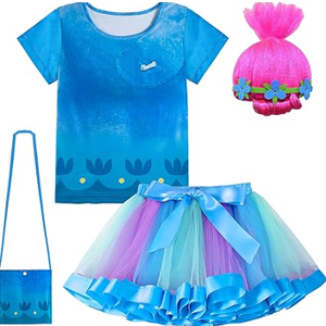 Miltrs Rainbow Tutu dress for Girls,Poppy Costume Dress Birthday Outfit Halloween Dress Up with Wig Bag Age 3-8