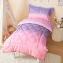 Toddler Bedding Set for Girls 4-Piece Pink Purple Gradient Glitter Toddler Bed Comforter Sets for Baby Crib Bedding Set Baby Bedroom Set, Include Comforter, Flat Sheet, Fitted Sheet, Pillowcase