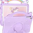 Wazzasoft iPad Case for 6th/5th Generation (2018/2017), Air 1st/2nd Gen, Pro 9.7 (2016) - Girls Cute Cartoon Girly Kawaii Design Silicone Cover With Rotating Stand & Strap 1-Purple, for iPad 5th/6th/Air 1st/Air 2nd/Pro 9.7"