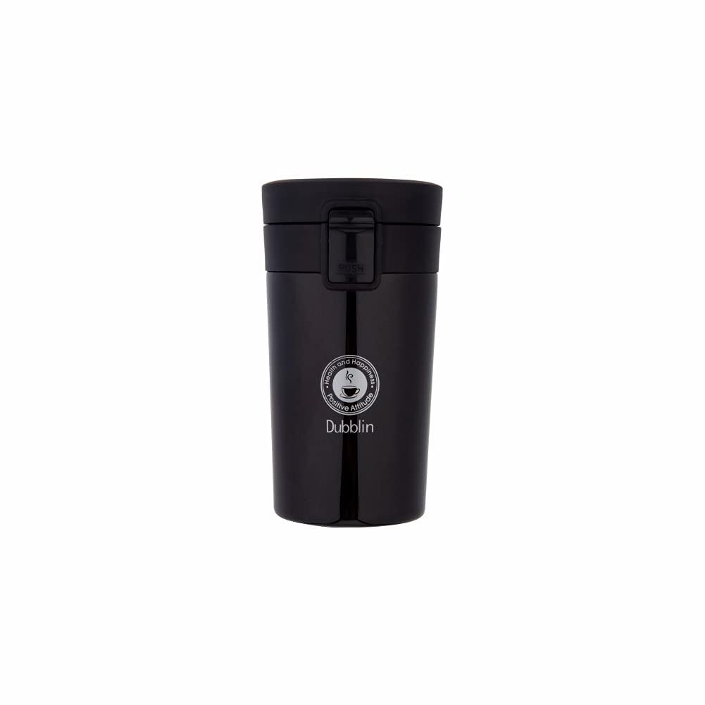 DUBBLIN Frappe Stainless Steel Tea Coffee Mug Double Wall Vacuum Insulated Travel Mug with Leak Proof Lid, Wide Mouth Tumbler, Thermo Flask Keeps Hot 6 Hrs, Cold 12 Hrs 300ML Black