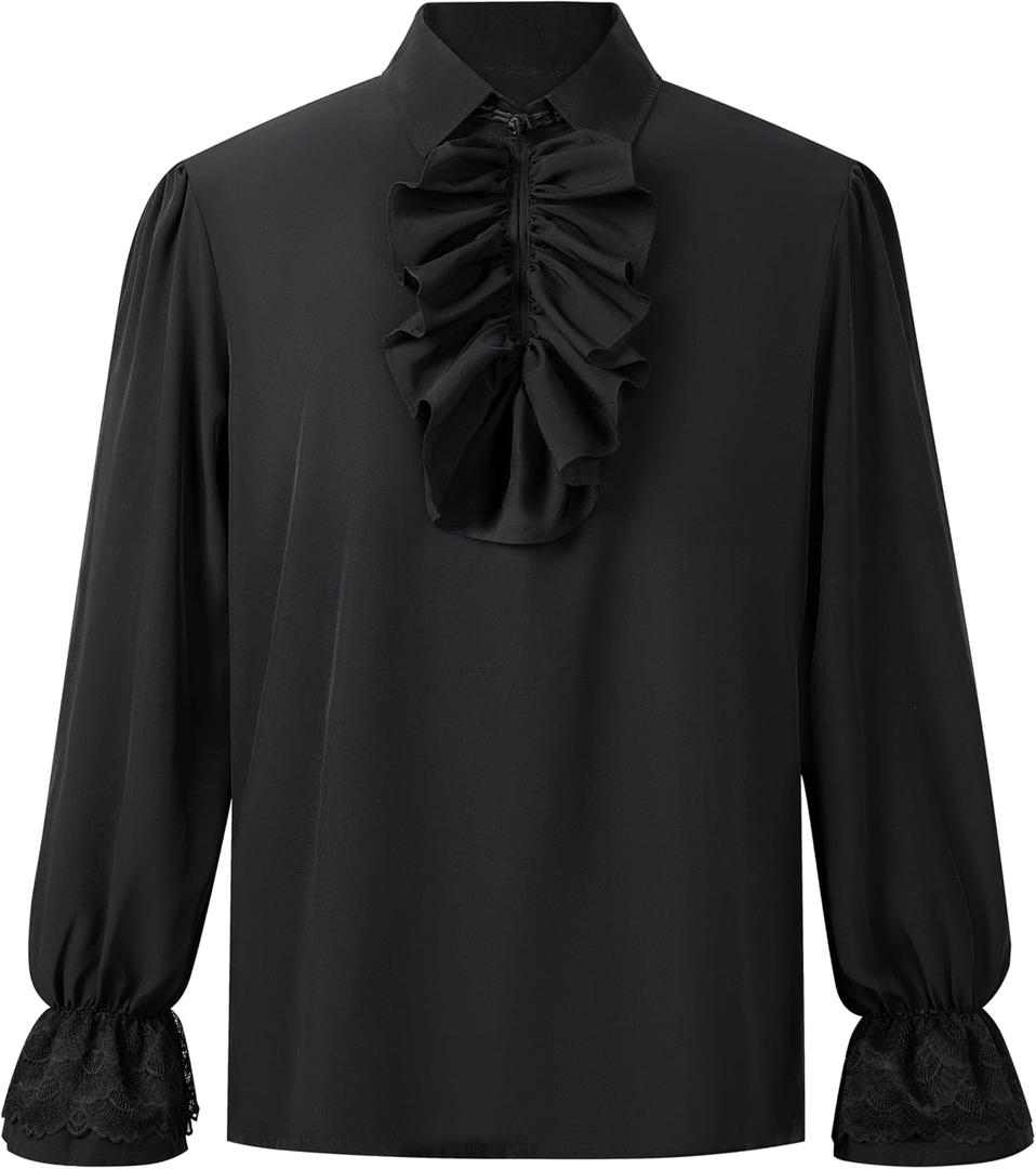 Spooktacular Creations Adult Mens Medieval Pirate Shirt Renaissance Victorian Tops for Halloween Costume Party (Black, M)