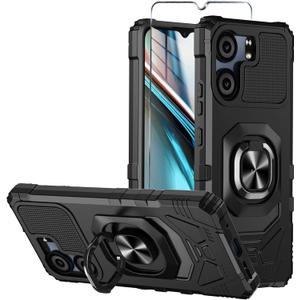 BLU View 5 Case with Tempered Glass Screen Protector,Military Grade Heavy Duty Shockproof Protective Cover,with Ring Kickstand for BLU View 5 (Black)