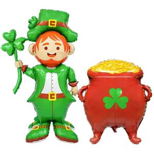 Jumbo Leprechaun and Gold Coins Jar Foil Balloons - St. Patricks Day Balloons - Green Irish Man Elf and Lucky Coins Pot Mylar Balloons for Birthday Party Decoration Supplier