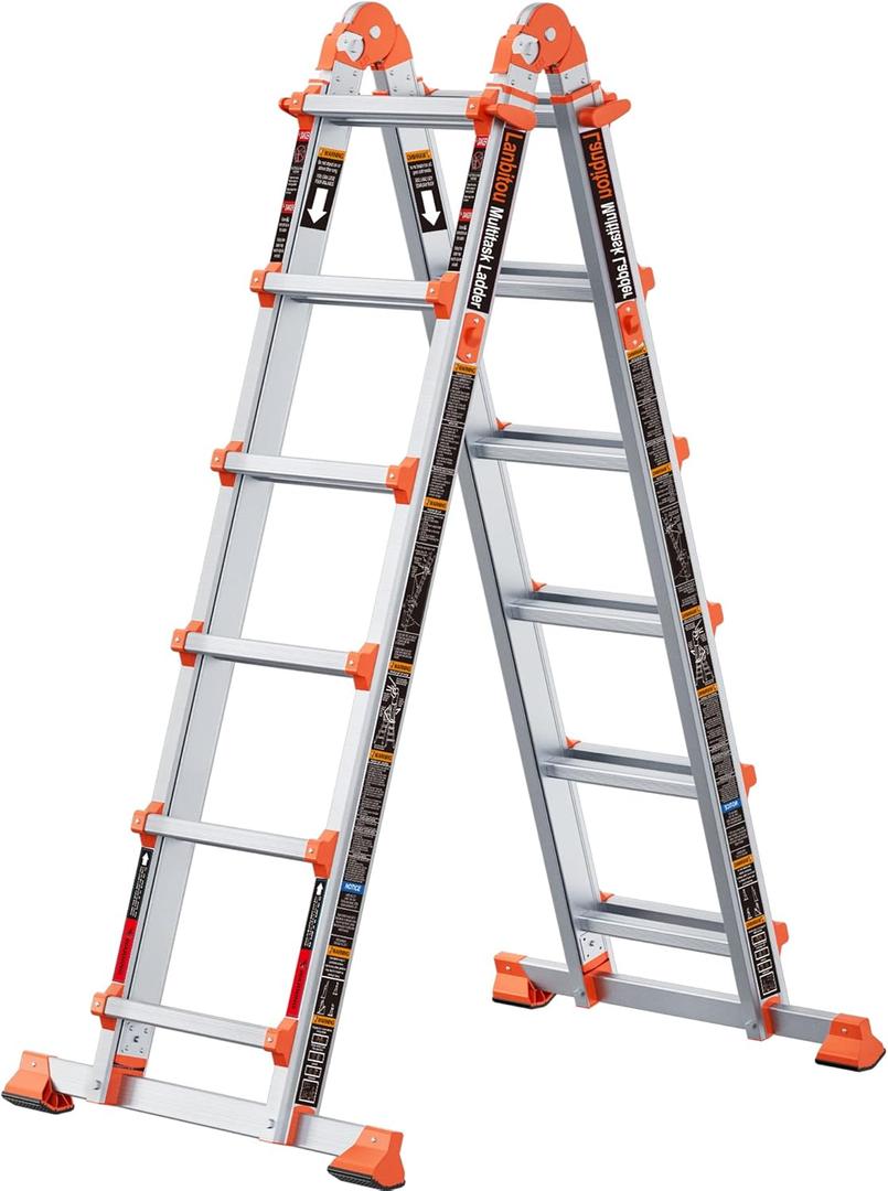 Ladder, A Frame 6 Step Ladder Extension, 22 Ft Anti-Slip Multi Position Ladder, Storage Folding Ladder, 330 lbs Security Load Telescoping Aluminum Ladders for Stairs Home Indoor Outdoor Roof (Silver)