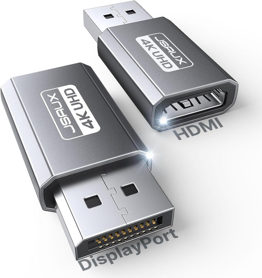 JSAUX 4K DisplayPort to HDMI Adapter 2-Pack, DP PC to HDMI Monitor Converter Video UHD 2K@120Hz,4K@30 DP to HDTV Male to Female Uni-Directional Adapter Compatible with Dell, Lenovo, HP,GPU, AMD -Grey