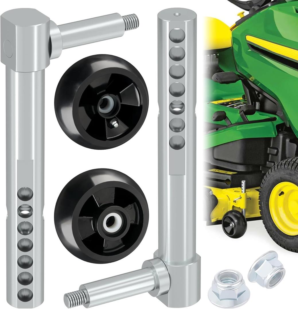 CheeMuii Lawn Mower Deck Gauge Wheel and Deck Arm Kit 2 Pcs Deck Wheels Replace for AM125172 2 Pcs Mower Deck Wheel Arm Replace for AM131288 AM131289