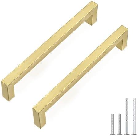 Goldenwarm 25 Pack 5 Inch Solid Cabinet Handles Gold Drawer Pulls Kitchen Cabinet Handles Square Bar Pulls Zinc Alloy Dresser Hardware for Cupboard Bedroom