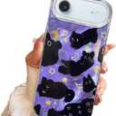 Compact Case for iPhone Air Black cat-Purple Design,Cute Trendy Soft Slim TPU Shockproof Protective Bumper 17 Air Phone Cases Cover for Women Girls Aesthetic Glitter Shiny Adorable