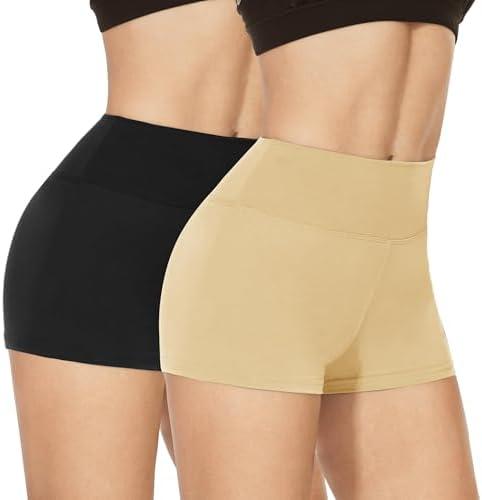NexiEpoch 2 Pack Biker Shorts for Women - 3"/5"/8" Booty Volleyball High Waisted Black Spandex Shorts for Yoga Dance Workout, Nude & Black, XS
