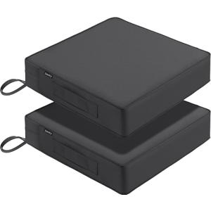 Dmsky Patio Chair Cushion,19 x 19 x 3.7 Inch Outdoor Chair Cushions for Patio Furniture,Waterproof Seat Cushions with Ties, Garden Sofa Couch Chair Pads with Handle Set of 2(Gray)