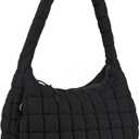 Quilted Puffer Tote Bag Purse Puffy Crossbody Shoulder Bag,Lightweight Nylon Hobo Bag Puffer Carryall Bag for Women Girl (Large, Black)