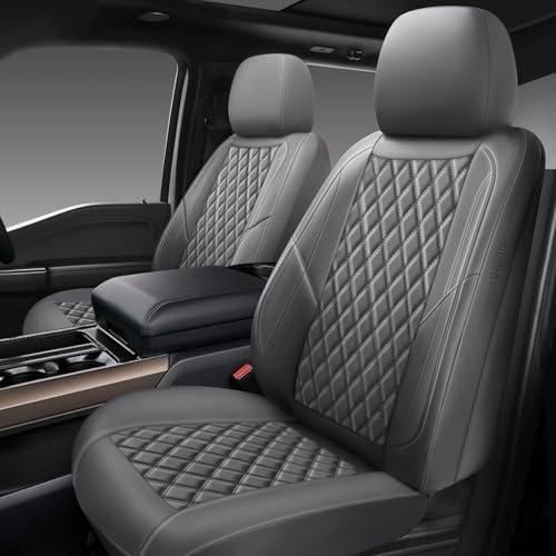 GEEYONTEK Premium Leather Car Seat Covers Front Pair,Universal Fit for Cars,Trucks&SUVs,Waterproof Car Seat Cushion,Full Coverage Car Seat Protector with 2 Seats,Grey