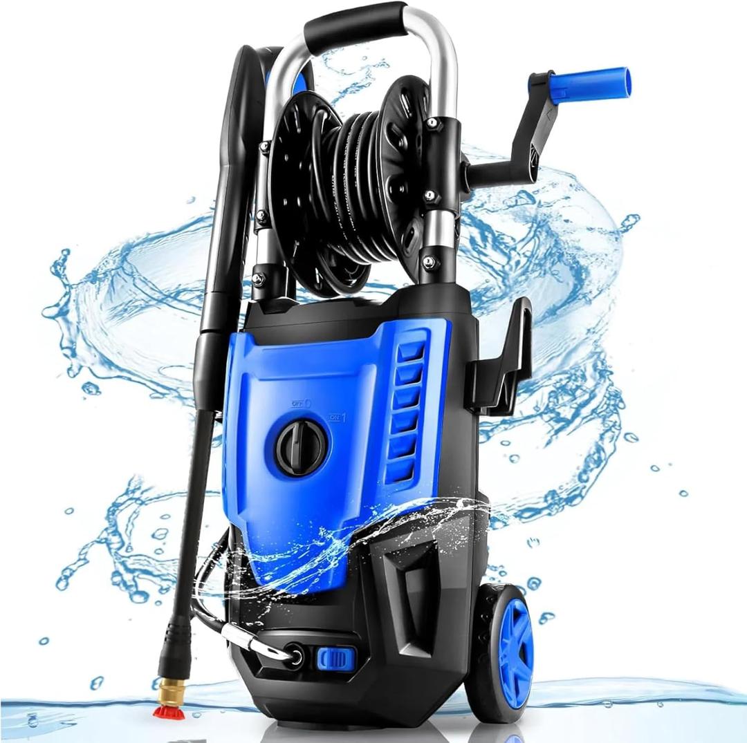 4800 PSI Pressure Cleaner- 4.0 GPM High Power Cleaner with 33FT Hose Reel, 4 Spray Tips and Soap Bottle for Car Washing, Fence Cleaning, Patio MaintenanceUpgraded, Blue 