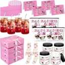 Potchen 32 Pcs Galentine's Day Gift Set Include 17 oz Galentine Glass Cup Makeup Bag Sock Rose Scented Candle Greeting Card Envelope with Box Valentine Friendship Gifts for Women Female Sister