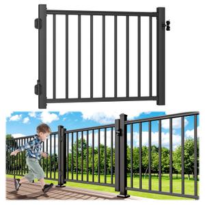 Egadis 4 ft. W Aluminum Deck Gate Kit for 36in. H Railing, Cuttable Black Textured AAMA2604 Powder-Coat Finish Outdoor Gate Kit with Latch and Auto-Closing Hinge for Deck, Patio, Garden, Yard, Porch