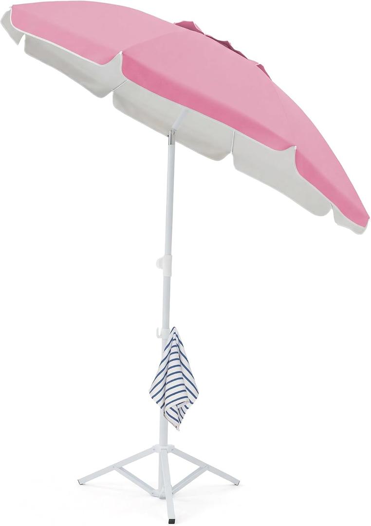 JEAREY 6.5ft Sun Shade Umbrellas, Portable Umbrella with Stand, Lightweight Sun Protection Free Standing Sport Umbrella for Outdoor Sports, Camping, Fishing, Patio, Beach, Sakura Pink
