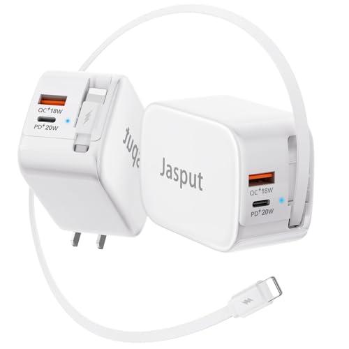 3 in 1 Retractable Wall Charger with Cable, 40W Fast Retractable Phone Charger Wall Plug with Dual USB Port,Portable USB Chargers Block for iPhone 14/13/12/11, iPad White