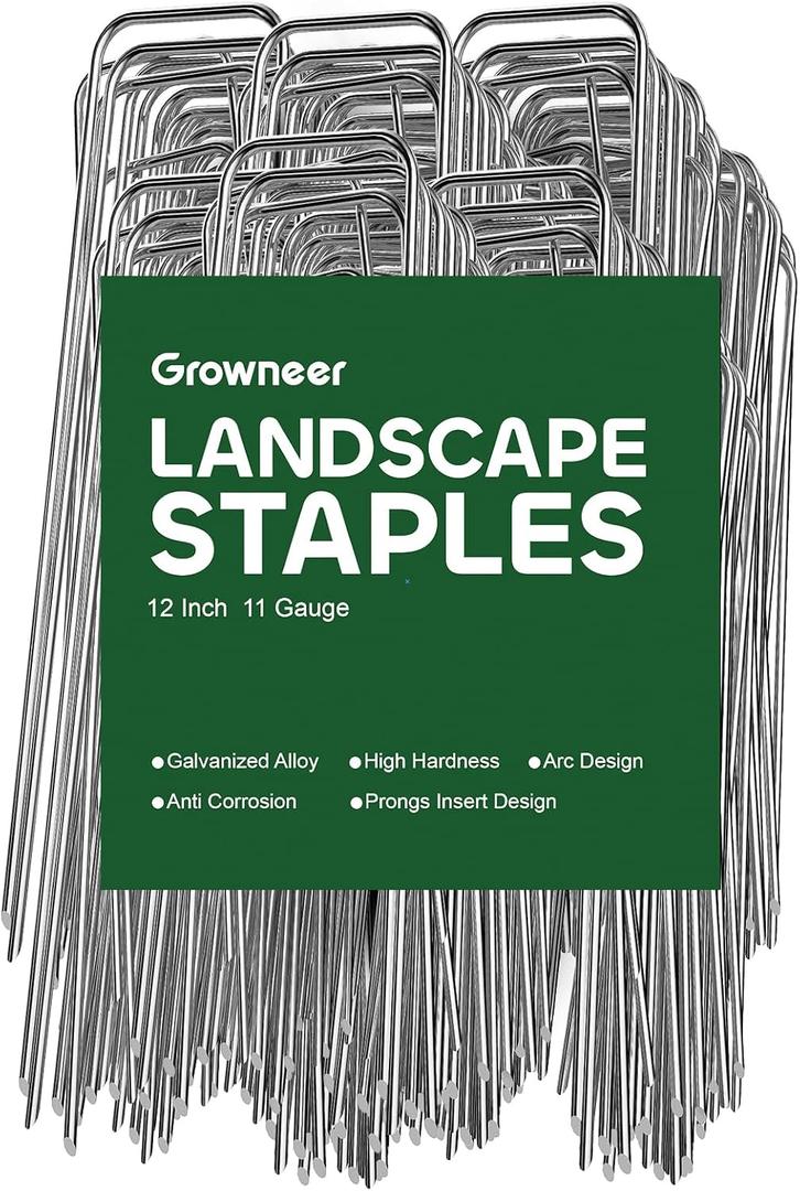 GROWNEER 100 Pack Landscape Staples 12 Inch 11 Gauge Heavy Duty Hot-Dip Galvanized Steel Garden Stakes U-Shaped Weed Barrier Spikes Metal Ground Pins for Lawn and Yard Landscaping