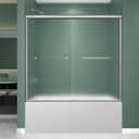 Frosted Tub Double Sliding Shower Door 55-60" W x 58" H, Brushed Nickel, Bathtub Door, Framed, 1/4" (6mm) Tempered Glass