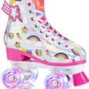 SULIFEEL Rainbow Unicorn Roller Skates for Girls Light up Wheels Kids Quad Skates with High Top Reflective TPU Leather Rainbow Unicorn (1.5)