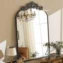 GLSLAND Vintage Mirror 36"x 24" Arched Wall Mirrors Gold Carved Arched Mirror with Metal Frame Baroque Wall-Mounted Mirror for Bathroom/Living Room/Entryway,Black