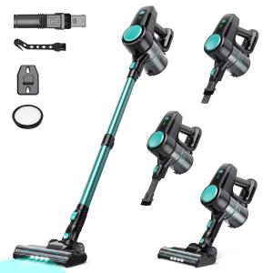 N3T Cordless Vacuum Cleaner,Wireless Stick Vacuum with 40mins Runtime,Self-Standing,Anti-Tangle Brush,Rechargeable Lightweight Vacuum Cleaner for Home,Hardwood Floor,Pet Hair, Carpet-Cyan Green