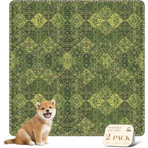 nunubaby Washable Pee Pads for Dogs, Stylish, Non-Slip and Leak-Proof Pee Pads. Reusable Potty Pads for Dogs for Crates and Floors.(Green/Multi, 36" x36" ) (36x36 Inch (Pack of 2))