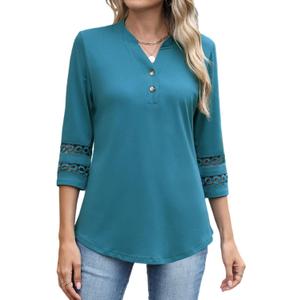 CiCiBird Womens 3/4 Sleeve Blouses Casual Button V Neck Shirt 2025 Trendy Tops (XL)