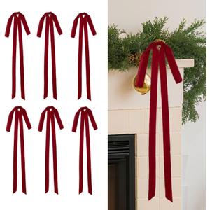 Velvet Ornaments Christmas Tree Bows - 6 Pcs Red Christmas Bows for Gift Wrapping Crafts 15 x 23 Inch Crafts Holiday Decor for Tree Garland Topper Wedding Party Home Decorations Indoor DiliComing
