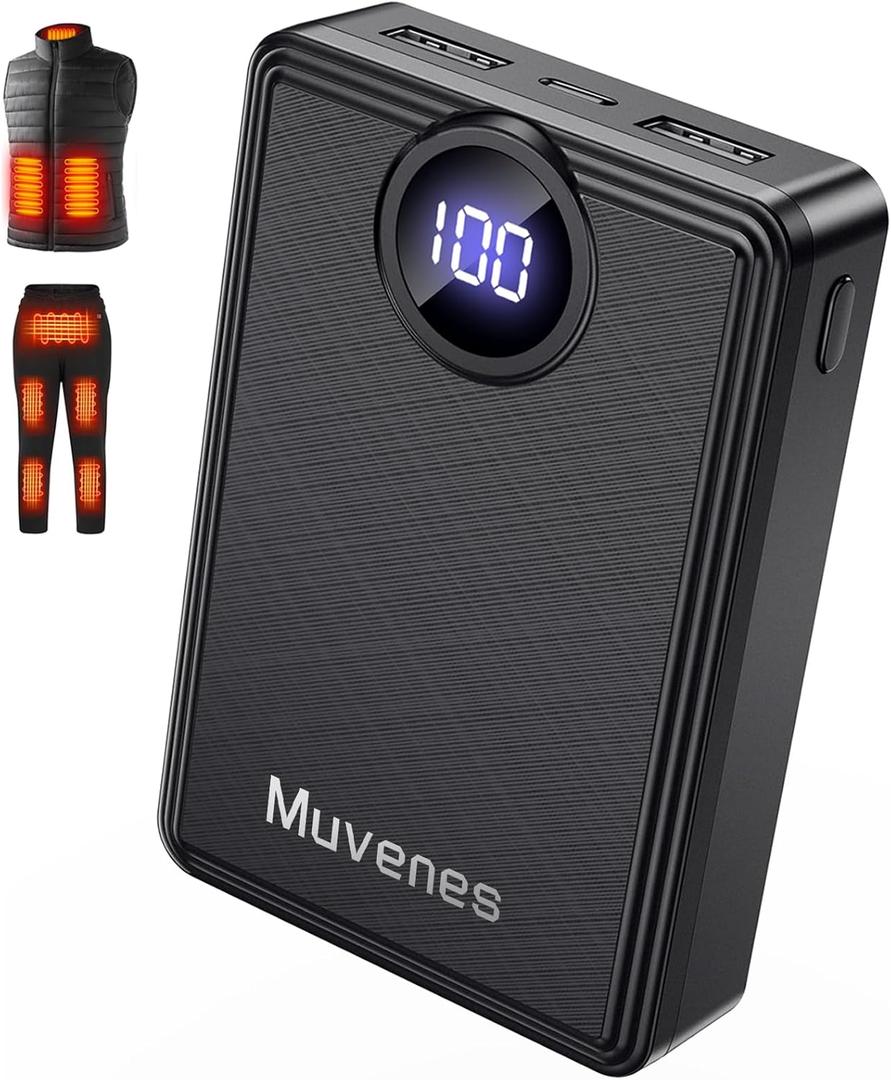 Muvenes Heated Vest Battery Pack, Portable Power Charger 12000mAh 5V/2A Power Bank with LED Display, Compatible with Soleilwear USB Heated Clothing - No for 7.4V DC Heated Devices
