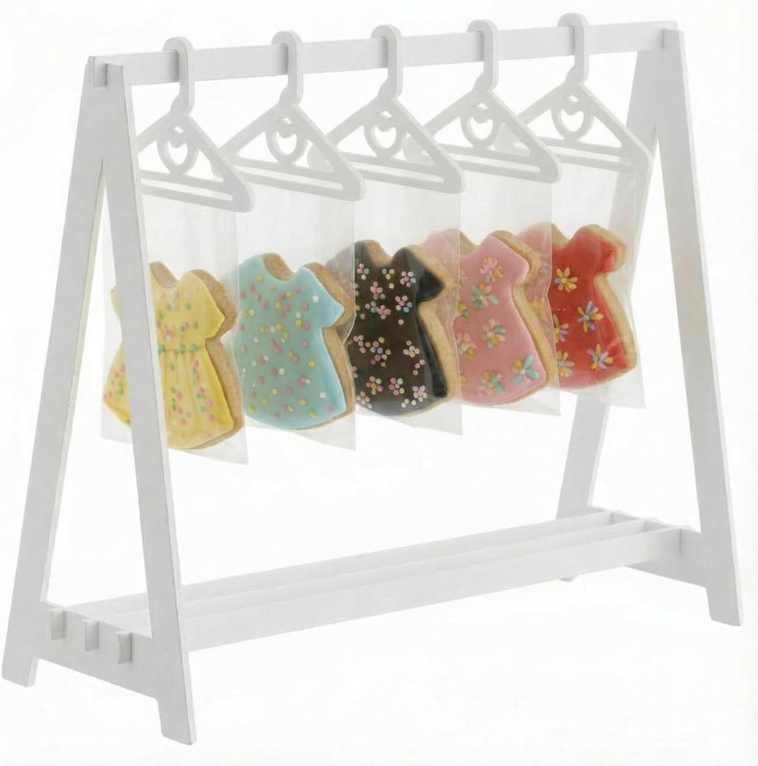 Bucherry Mini Cookie Rack Cookie Bag Display Stand with 10 Mini Hangers Doll Garment Rack Decorative Biscuit Hanger for Tea Parties Family Gatherings Children's Parties, Doll Party Supplies