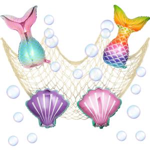 17 Pcs Mermaid Party Decorations Balloons Fishing Net Ocean, 33.4 x 20.4 inches, 29.3 x 20 inches