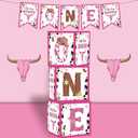 Gameza My First Rodeo Decorations Girl, Cowgirl Banner and Balloon Boxes with One Letters, Western Baby Girl 1st Birthday Decoration
