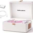 Vintage Portable CD Player with Built-in Speakers, Bluetooth Input & Output, LED Display, Retro Suitcase Design  Perfect Music Gift for Home, Relaxation & Stylish Dcor, White (White Rose Gold)