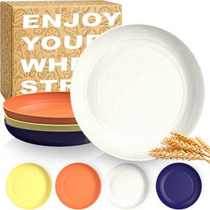 Wheat Straw Dinner Plates Set 10 Inch Reusable Unbreakable Microwave & Dishwasher Safe Plates for Kitchen 4 PCS - Mondrian