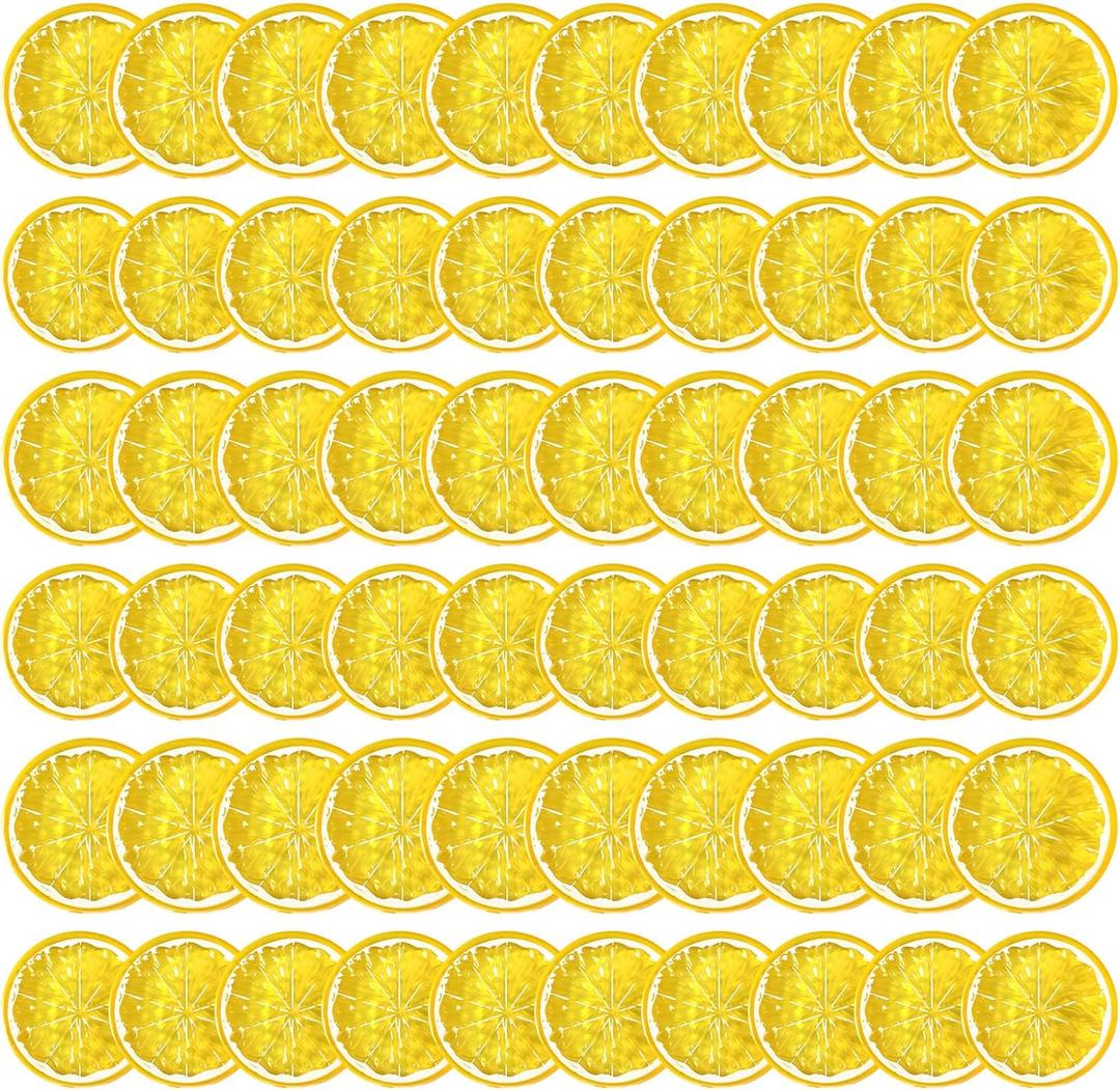 Suncalla 60 Pcs Fake Lemons Decor Mini Simulation Fruit Lemon Slices Artificial Plastic Fruit Model Decorative Ornament Fruit Party Decorations for Summer Wedding Festival Decoration Photography Props