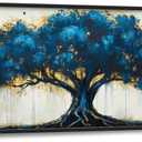 Olivine Tree Large Wall Art, Tree Of Life Pictures Wall Decor, Blue Tree Canvas Prints Painting, Framed Artwork for Dining Room Living Room Bedroom Bathroom Office Home Decor 60"x30"