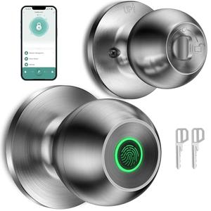HEI LIANG Fingerprint Door Lock， Smart Biometric Door Lock Fingerprint Door knob with App Control Suitable for Bedroom,Utility Room,Apartments Offices,Hotels(Silver)