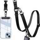 Adjustable Phone Lanyard Universal Crossbody Cell Phone Strap for iPhone Lanyard Shoulder Strap with Phone Tether Pad (Black)
