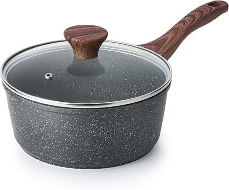 SENSARTE Saucepan Nonstick with Lid 1.5 Quarts Granite Coating Sauce Pot Small Kitchen Cooking Pot, Induction Comptable, Free of Intentionally Added PFOA