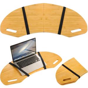 30.5" Wood Curved Lap Desk Table Tray with Handles Wooden Foldable Desk Wood Curved Bed Wooden Lap Board Keyboard Tray for Laptop Computer Mouse(Wood Color)