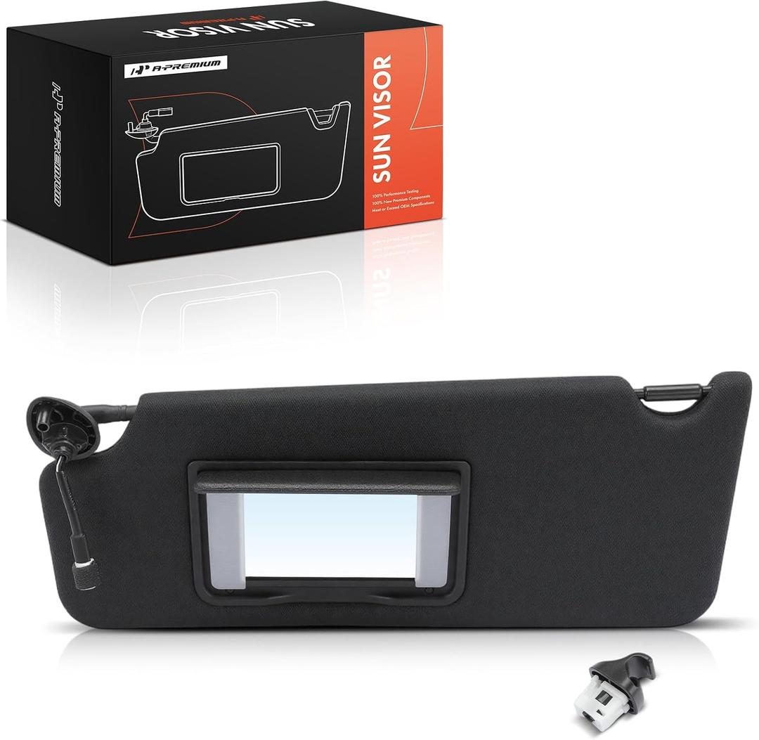 A-Premium Left Driver Side Sun Visor Compatible with Honda Passport 2019-2025, Pilot 2016-2022, Ridgeline 2018-2023 - with Vanity Mirror, with Vanity Light, Black Color - Replaces 83280TG7A12ZC
